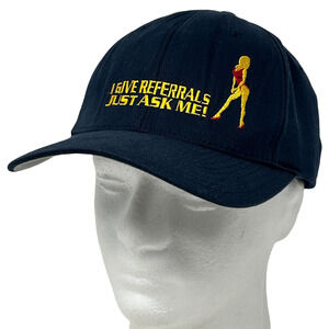 Vintage Y2Ks I Give Referrals Strip Club Hat Cap FlexFit S-M Blue Stripper Funny